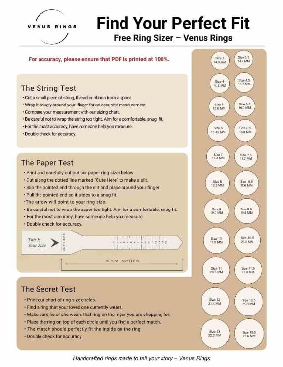 Printable ring sizer guide from Venus Rings