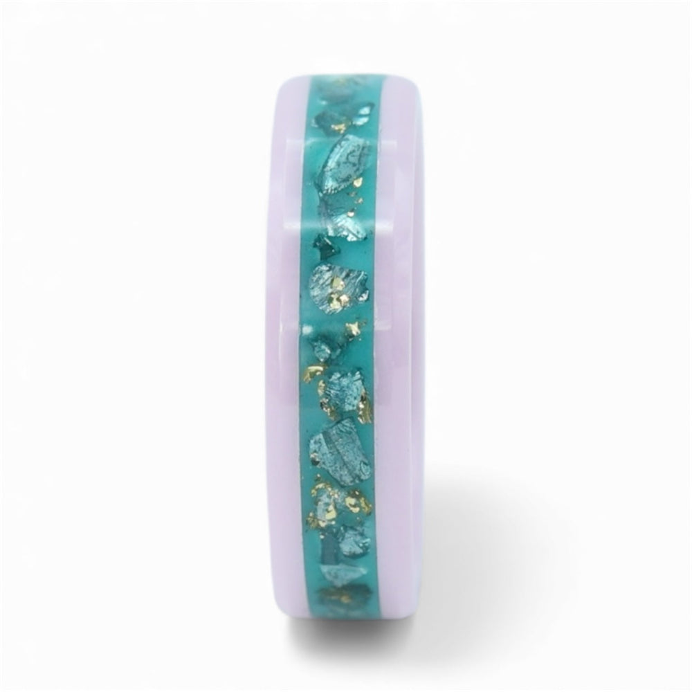 Handcrafted ceramic ring inspired by ocean tides with sea glass and gold leaf inlay