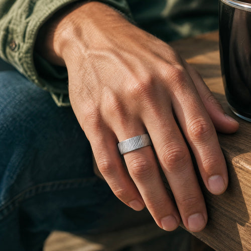 Sterling silver ring with meteorite inspired rugged texture, minimalist handmade unisex band