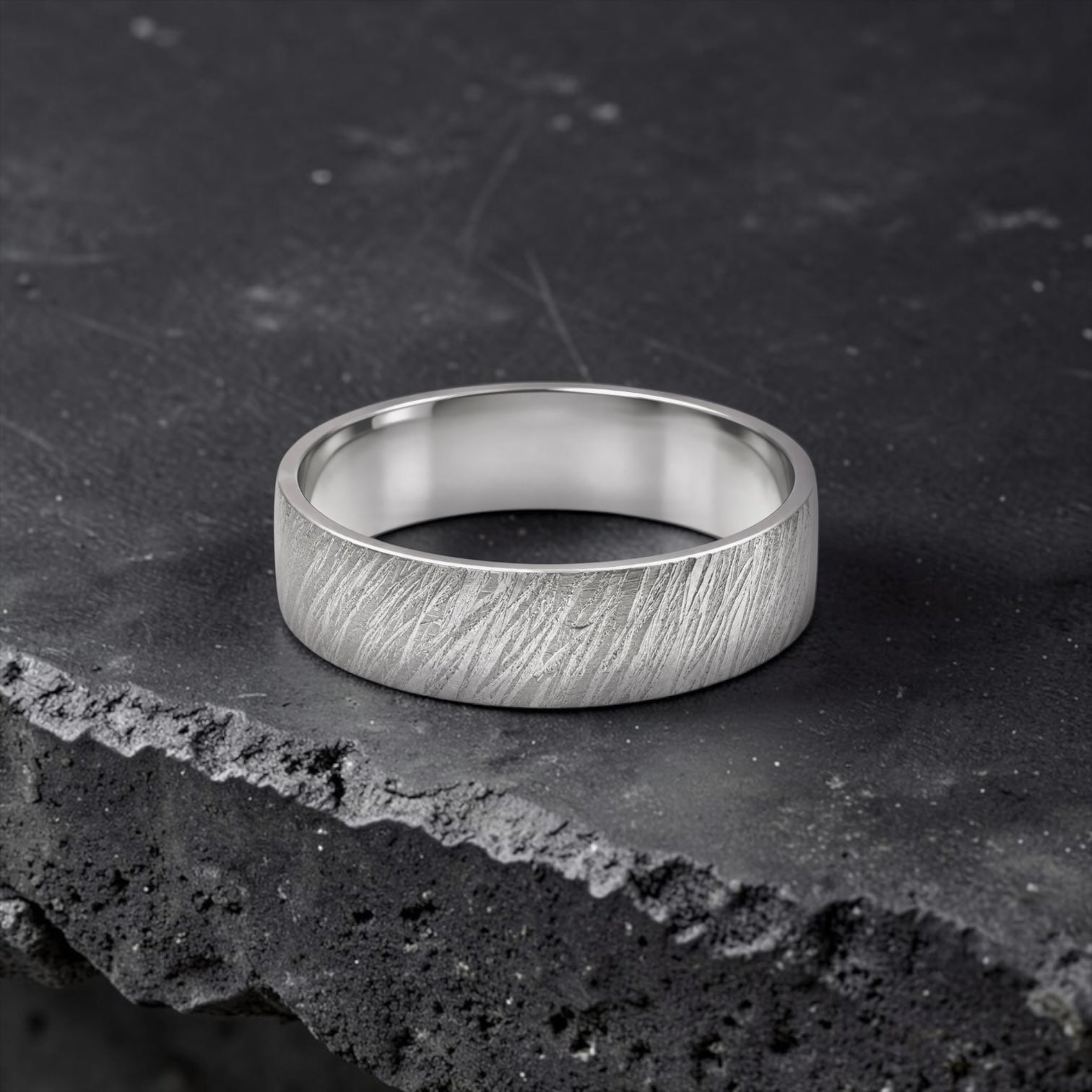 Sterling silver ring with meteorite inspired rugged texture, minimalist handmade unisex band