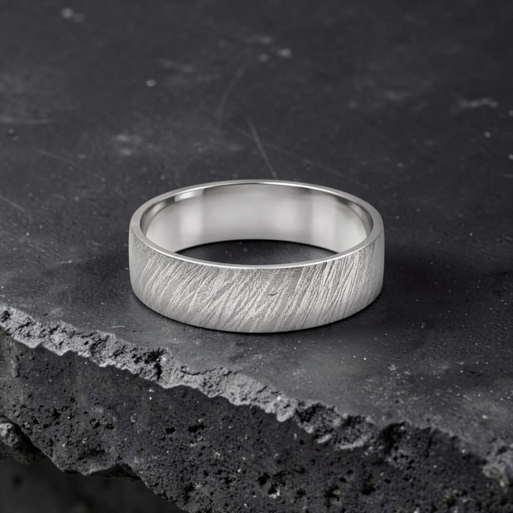 Sterling silver ring with meteorite inspired rugged texture, minimalist handmade unisex band