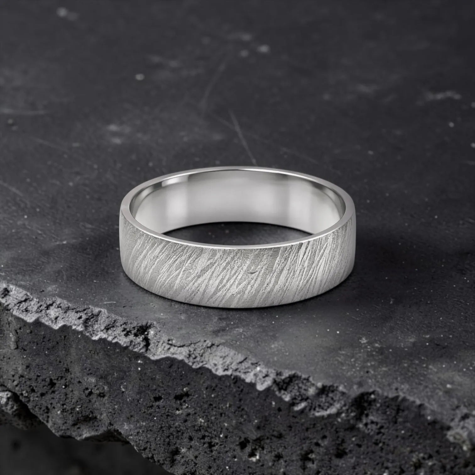 Sterling silver ring with meteorite inspired rugged texture, minimalist handmade unisex band