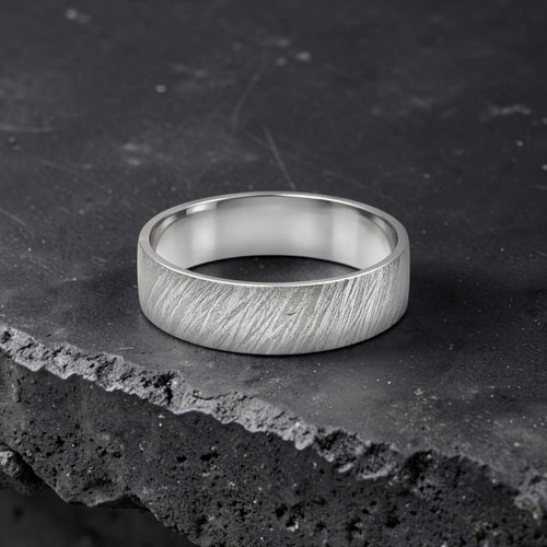 Sterling silver ring with meteorite inspired rugged texture, minimalist handmade unisex band