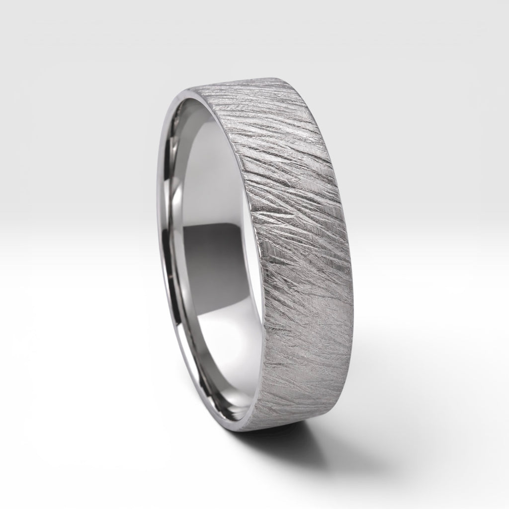 Sterling silver ring with meteorite inspired rugged texture, minimalist handmade unisex band