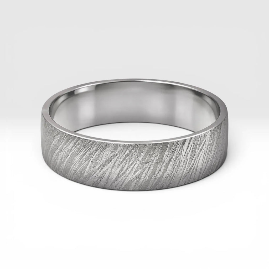 Sterling silver ring with meteorite inspired rugged texture, minimalist handmade unisex band