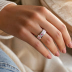 Cobalt ring with real pressed flowers and shimmering inlay, polished band with nature inspired design