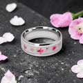 Cobalt ring with real pressed flowers and shimmering inlay, polished band with nature inspired design