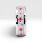 Cobalt ring with real pressed flowers and shimmering inlay, polished band with nature inspired design