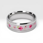 Cobalt ring with real pressed flowers and shimmering inlay, polished band with nature inspired design
