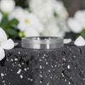 4mm women's wedding band featuring two-tone frosted finish and satin finish with architectural groove detail
