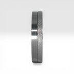 4mm women's wedding band featuring two-tone frosted finish and satin finish with architectural groove detail