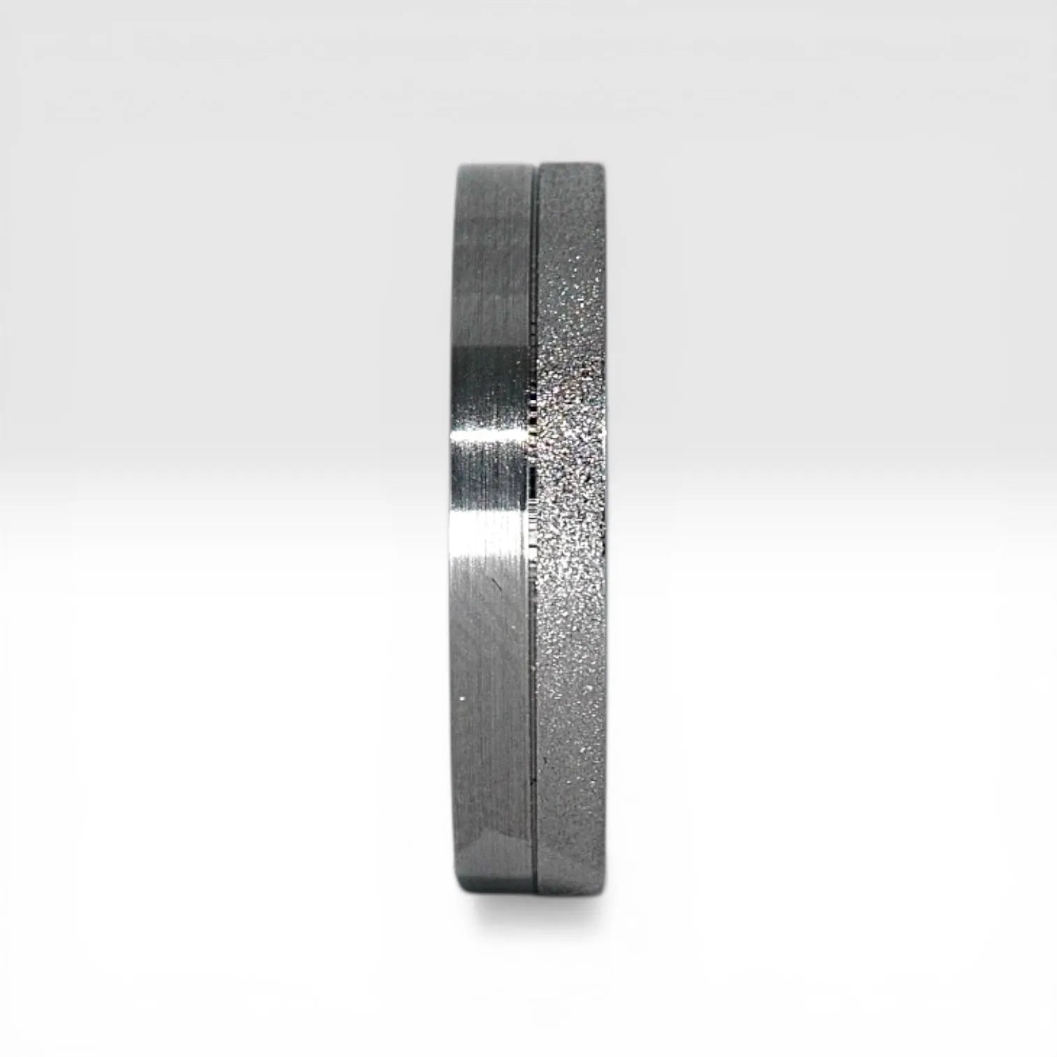 4mm women's wedding band featuring two-tone frosted finish and satin finish with architectural groove detail