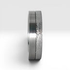6mm men's wedding band with two-tone frosted and satin finish divided by a precision-cut groove, handcrafted in Utah
