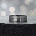 6mm men's wedding band with two-tone frosted and satin finish divided by a precision-cut groove, handcrafted in Utah