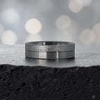 6mm men's wedding band with two-tone frosted and satin finish divided by a precision-cut groove, handcrafted in Utah