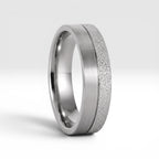 6mm men's wedding band with two-tone frosted and satin finish divided by a precision-cut groove, handcrafted in Utah