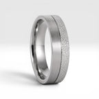 6mm men's wedding band with two-tone frosted and satin finish divided by a precision-cut groove, handcrafted in Utah