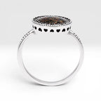 Resin gemstone ring with goldstone sparkle and lava opal shimmer set in sterling silver halo band