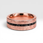 Emberfall rose gold ring featuring meteorite shavings, volcanic stone inlay, and a distressed forged finish handcrafted by Venus Rings.