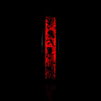 Tungsten ring with meteorite, lava opal and shungite inlay, faceted band with red glow in the dark effect