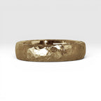 4mm domed gold women's wedding band with hand-hammered finish, bold textured exterior with smooth comfort fit interior