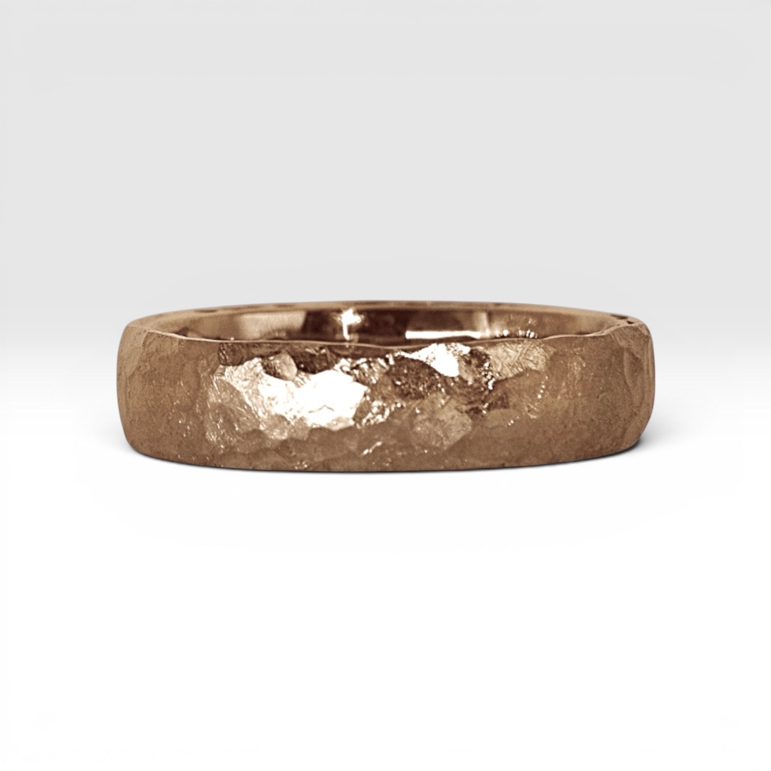 4mm domed rose gold women's wedding band with hand-hammered finish, bold textured exterior with smooth comfort fit interior