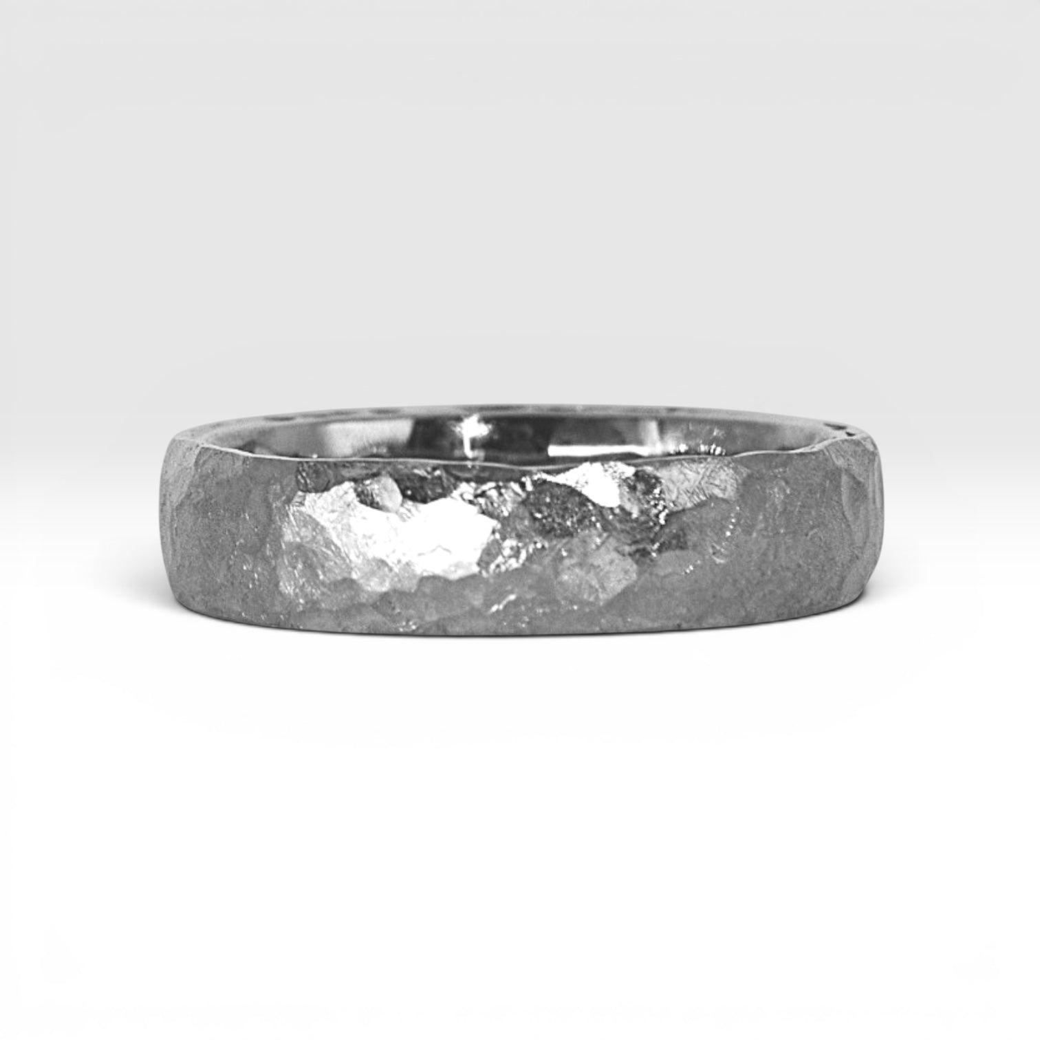 4mm domed sterling silver women's wedding band with hand-hammered finish, bold textured exterior with smooth comfort fit interior