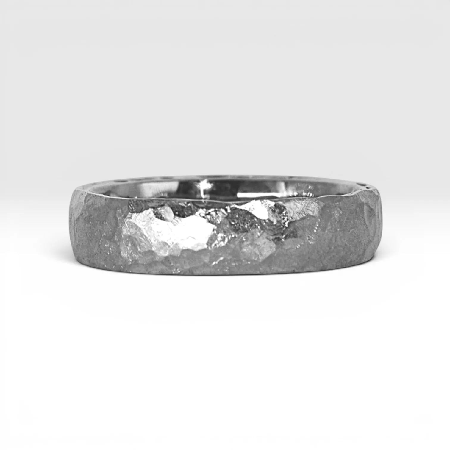 4mm domed sterling silver women's wedding band with hand-hammered finish, bold textured exterior with smooth comfort fit interior