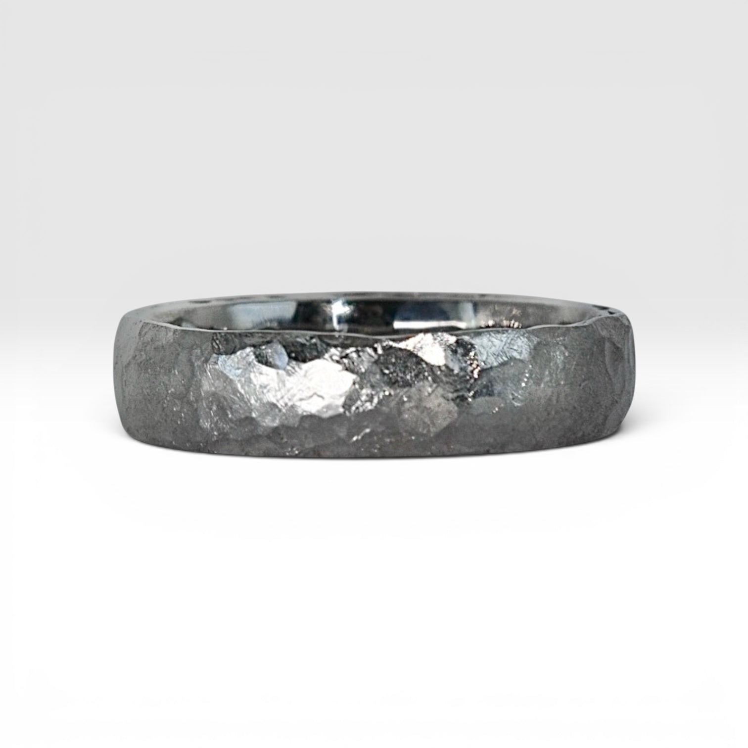 4mm domed titanium women's wedding band with hand-hammered finish, bold textured exterior with smooth comfort fit interior