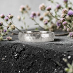 mm domed women's wedding band with hand-hammered finish, bold textured exterior with smooth comfort fit interior