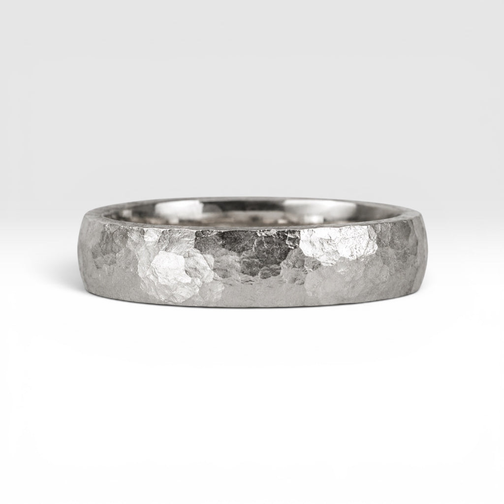 mm domed women's wedding band with hand-hammered finish, bold textured exterior with smooth comfort fit interior