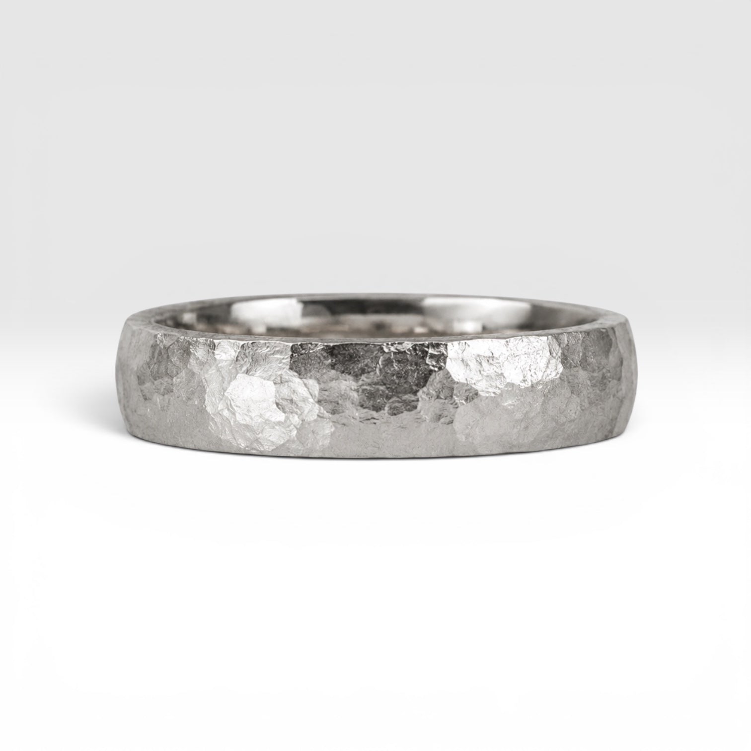 mm domed women's wedding band with hand-hammered finish, bold textured exterior with smooth comfort fit interior