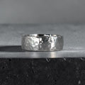 8mm domed men's wedding band with hand-hammered finish, bold textured exterior with smooth comfort fit interior