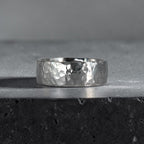 8mm domed men's wedding band with hand-hammered finish, bold textured exterior with smooth comfort fit interior