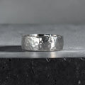 8mm domed men's wedding band with hand-hammered finish, bold textured exterior with smooth comfort fit interior
