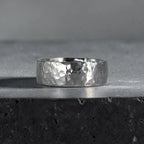 8mm domed men's wedding band with hand-hammered finish, bold textured exterior with smooth comfort fit interior