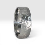 8mm domed men's wedding band with hand-hammered finish, bold textured exterior with smooth comfort fit interior