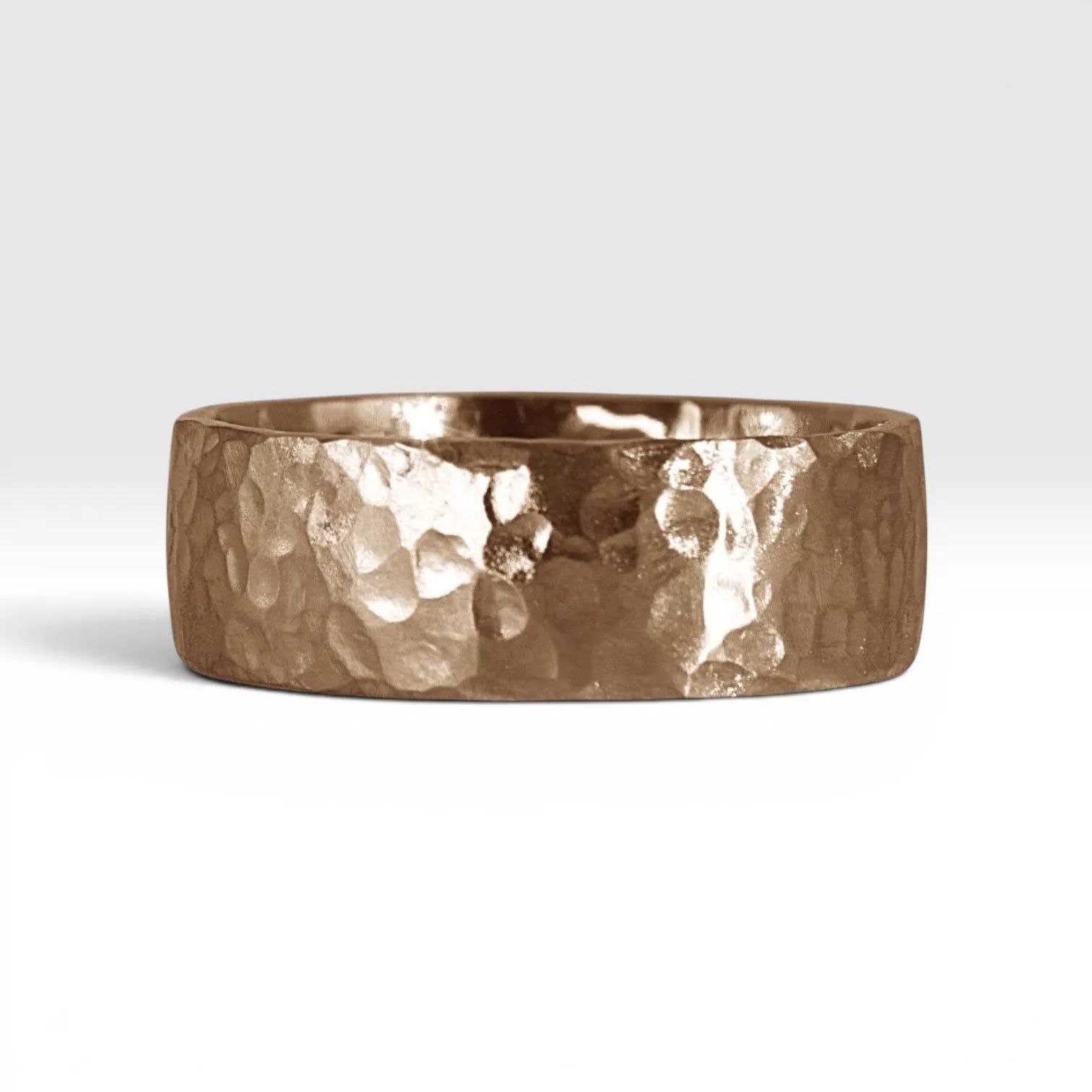 8mm domed men's wedding band with hand-hammered finish, bold textured exterior with smooth comfort fit interior