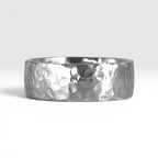 8mm domed men's wedding band with hand-hammered finish, bold textured exterior with smooth comfort fit interior