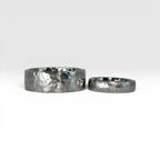 wedding set with hand-hammered finish, bold textured exterior with smooth comfort fit interior