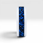 White ceramic ring with blue chrysocolla and silver leaf inlay, smooth polished band with water inspired design