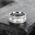 Moonveil frosted cobalt ring with genuine mother of pearl inlay featuring iridescent ocean-inspired colors and textured finish.