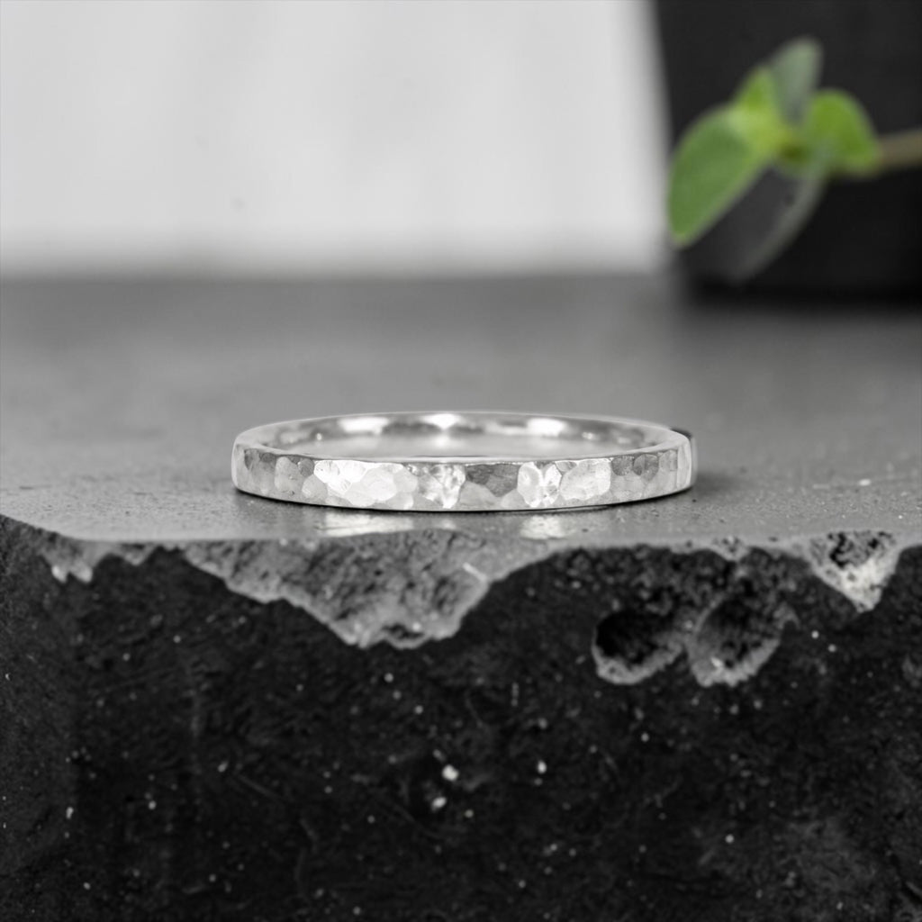 Órbita Roca 2mm hammered stackable ring, flat profile with hand-textured surface, polished interior, made in Utah
