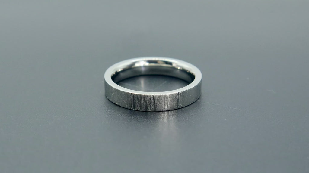 4mm wedding band for women with vertical bamboo-inspired hand-scored texture, minimalist comfort fit design