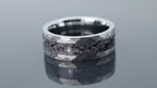Tungsten ring with meteorite and glow inlay