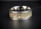 Moonveil frosted cobalt ring with genuine mother of pearl inlay featuring iridescent ocean-inspired colors and textured finish.