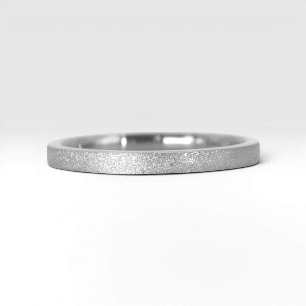 Órbita Luz 2mm Sterling Silver stackable ring with frosted finish, luminous surface, handcrafted in Utah