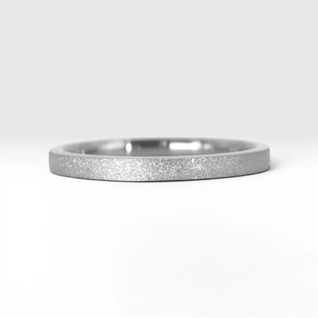 Órbita Luz 2mm Sterling Silver stackable ring with frosted finish, luminous surface, handcrafted in Utah