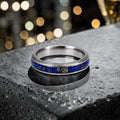 Regalis titanium ring featuring genuine lapis lazuli with natural bronze-colored inclusions and a distressed handcrafted finish.
