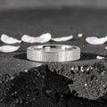 4mm wedding band for women with vertical bamboo-inspired hand-scored texture, minimalist comfort fit design